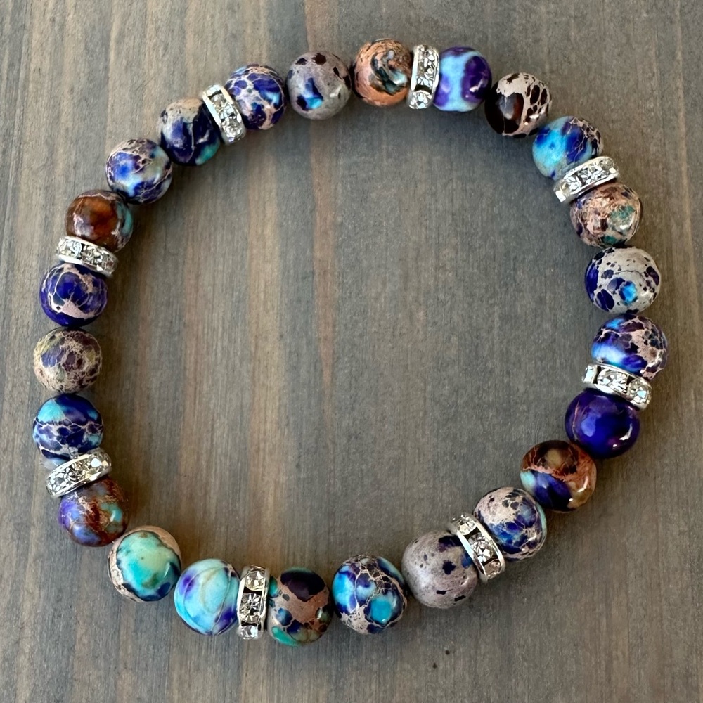 Imperal Jasper and Czech rhinestone bracelet - 8in